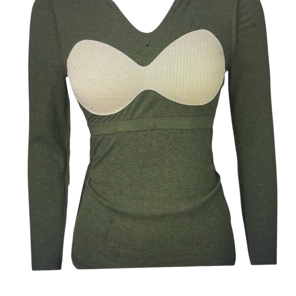 Women Chic Me Long Sleeve Shirts Built-in Shelf Bra Tops Rib-Knit Top Size M - Picture 2 of 10